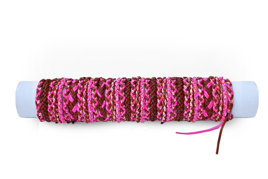 BRACCIALE CUOIO TRECCE FUCSIA ASS. 