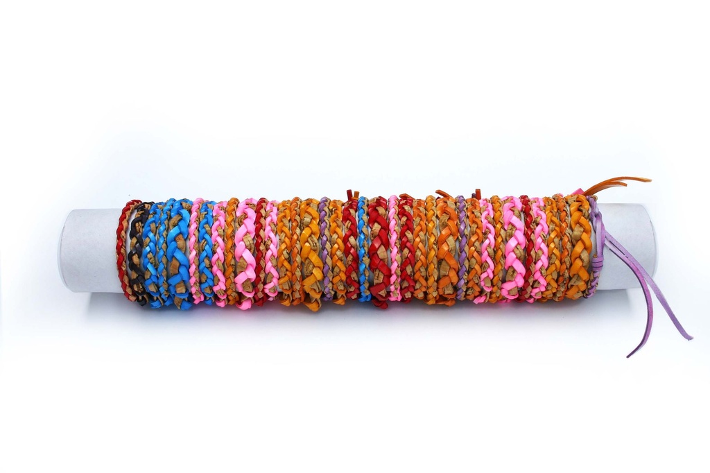 BRACCIALE CUOIO TRECCE COLORI ASS. 