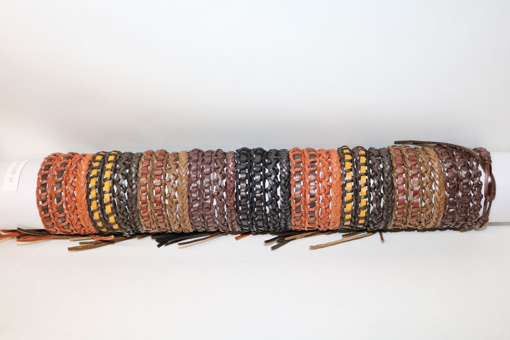 BRACCIALE CUOIO TRECCE MARRONI 