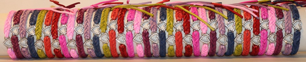 BRACCIALE CUOIO TRECCE  CUORE STRASS COL.ASS. 