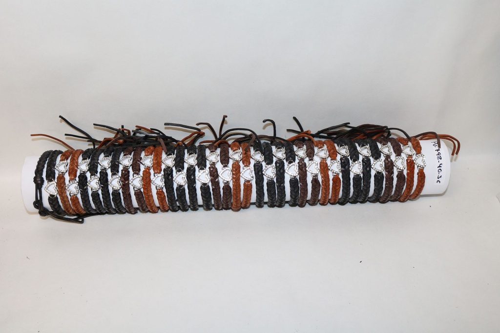 BRACCIALE CUOIO TRECCE CUORE STRASS MARR. 