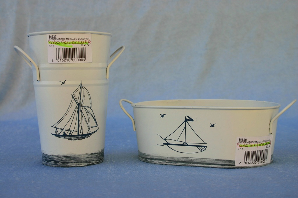 CONTENITORE METALLO DECORO MARE cm 6x21 