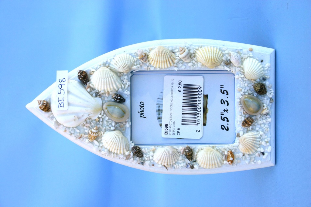 PORTAFOTO LEGNO c/CONCHIGLIE+BARCA 19x10 