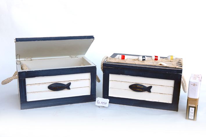 SCATOLA LEGNO C/RETE BIANCA E BLU 18x11x10cm 