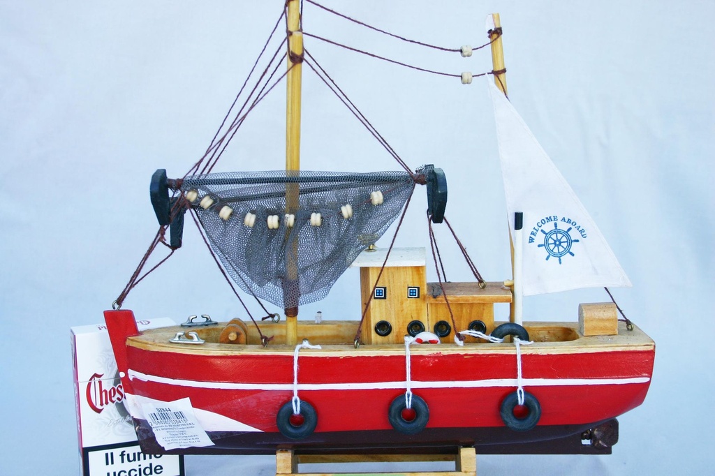 PESCHERECCIO LEGNO CM 28 C/RETE E BASE 4 COL ASS 