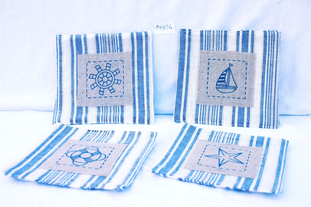 SOTTOBICCHIERE STOFFA SET 4 PZ DISEGNI MARINARI 