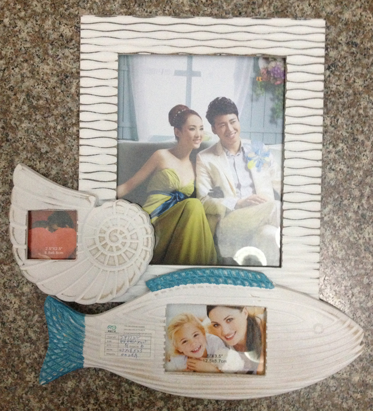 PORTAFOTO LEGNO BIANCO BLU C/CONCH. 