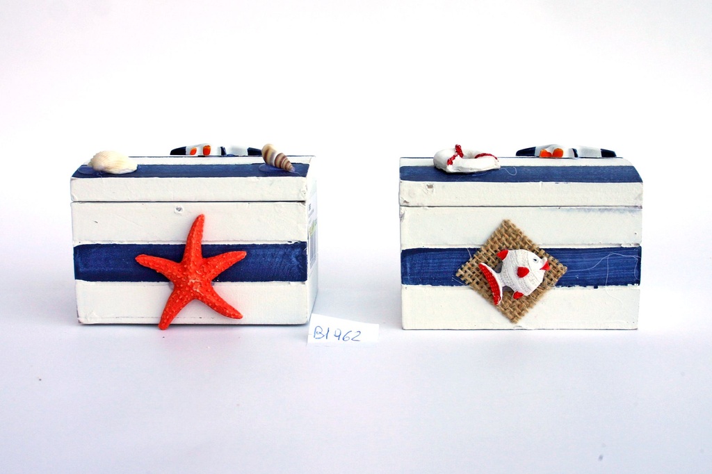 SCATOLA LEGNO C/DECORI MARINI 9*6*6 CM 4 MOD 