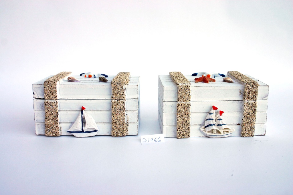 SCATOLA LEGNO C/DECORI MARINI 12*8*6,3 CM 4 MOD 