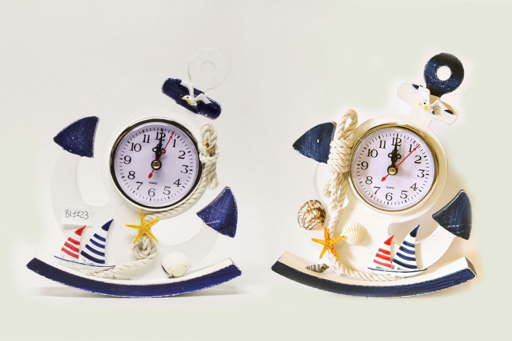 ANCORA LEGNO C/BASE E OROLOGIO 18*22 CM 