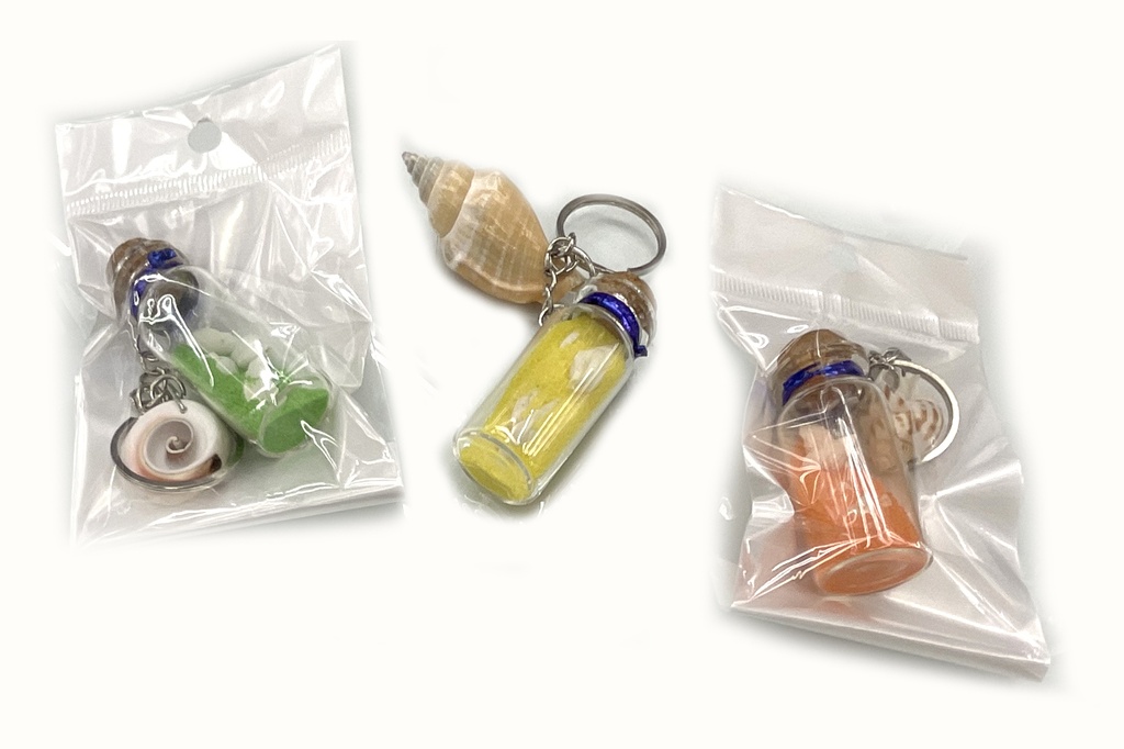 PORTACHIAVI C/PENDENTE CONCHIGLIA E BOTT.VETRO 