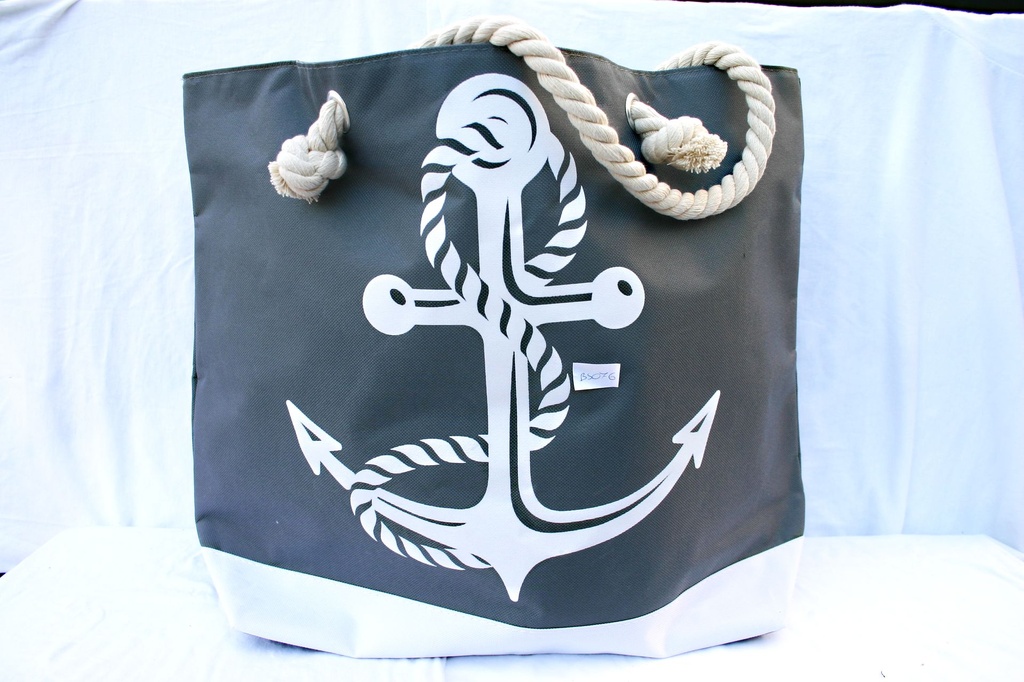 BORSA STOFFA PLASTIFICATA ANCORA 35*52CM BLU SCURO 