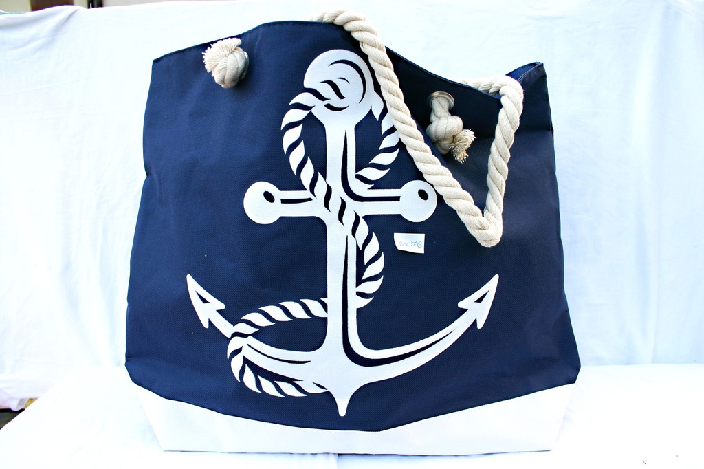 BORSA STOFFA PLASTIFICATA ANCORA 35*52CM GRIGIO 