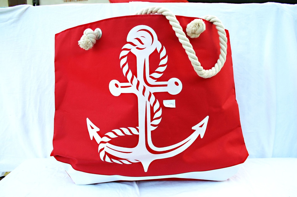 BORSA STOFFA PLASTIFICATA ANCORA 35*52CM ROSSO 
