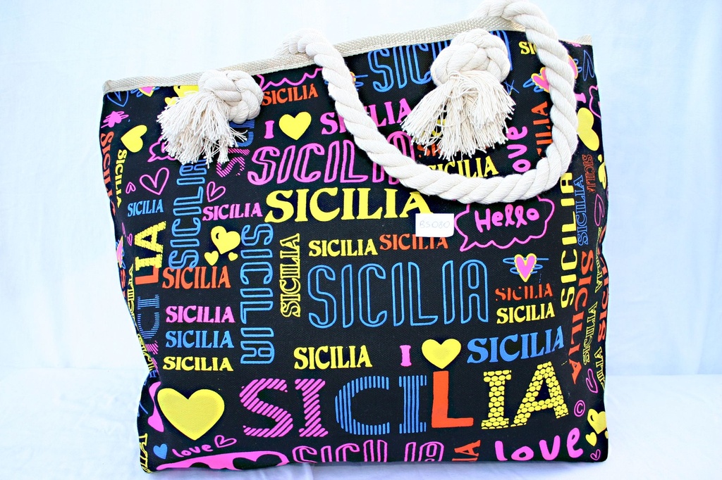 BORSA STOFFA MANICO CORDA MULTISC SICILIA 49*36*12