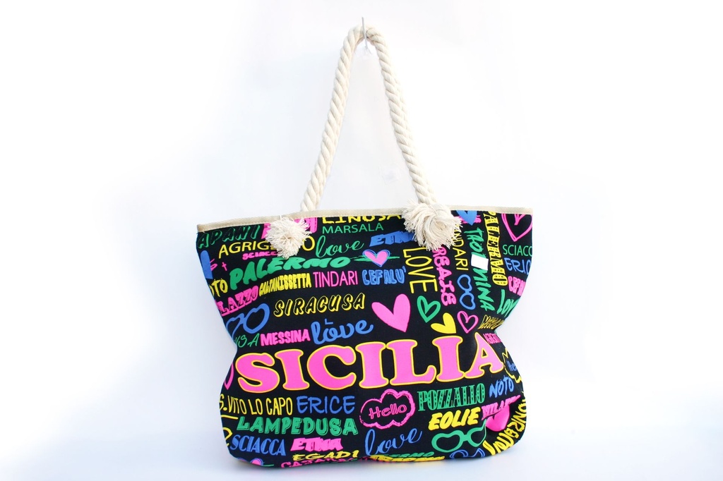 BORSA STOFFA MANICO CORDA MULTISC SICILIA 49*36*12 NERA