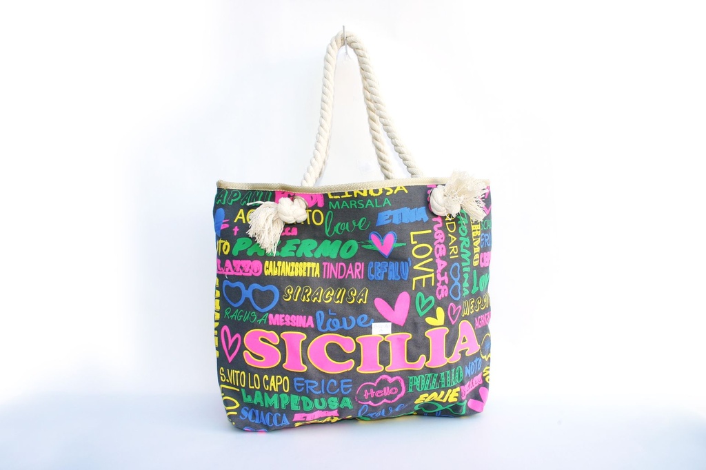 BORSA STOFFA MANICO CORDA MULTISC SICILIA 49*36*12 GRIGIA