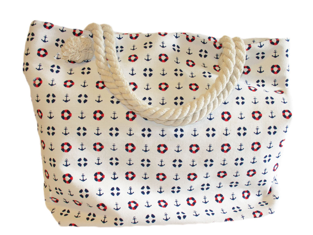 BORSA STOFFA ANCORA SALVAGENTE BIANCO 40*35*12 CM