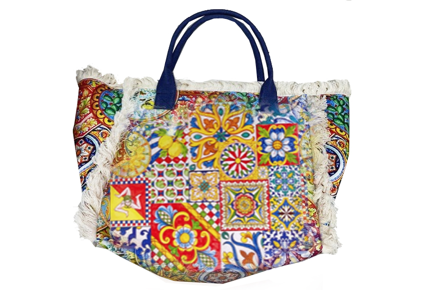 BORSA STOFFA MAIOLICHE C/FRANGE 56*34*17 CM 