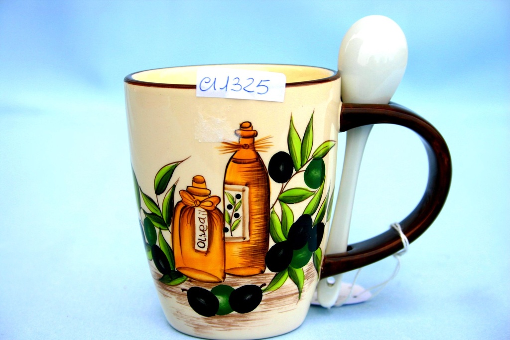 TAZZA C/CUCCHIAIO CERAMICA C/OLIVE 