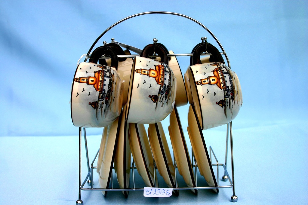 STAND 6 TAZZE+PIATTINI CERAMICA c/DEC. FARO 