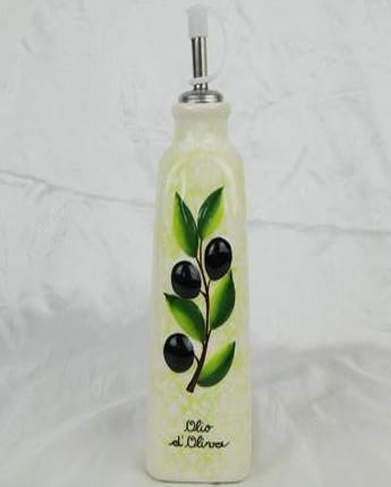 BOTTIGLIA CERAMICA OLIO NUOVO DEC. OLIVE QUADRATA 