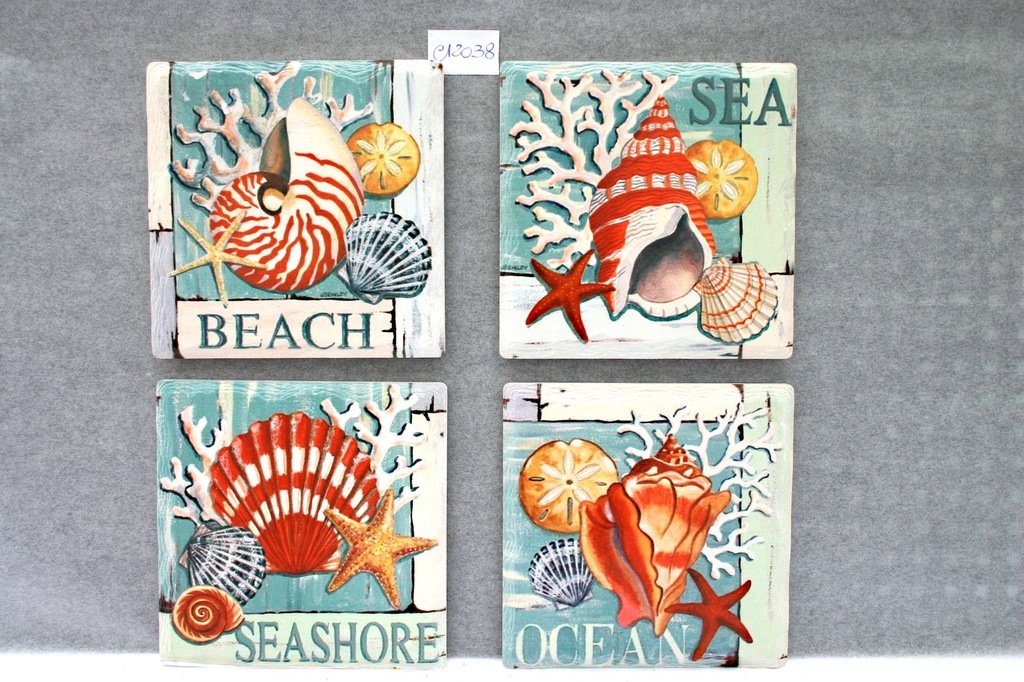 SOTTOBICC. LEGNO-CER. 10.8*10.8 CONCH COL SET 4 PZ QUADRATO - 4 MOD ASS