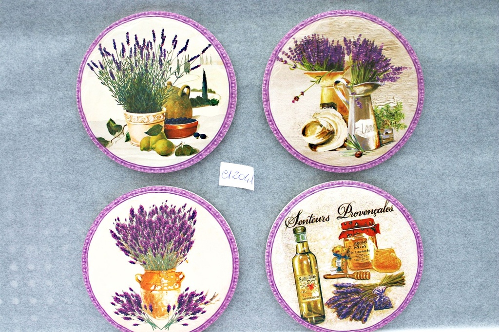 SOTTOBICC. LEGNO-CER. DIAM 10.8 LAVANDA SET 4 PZ TONDO - 4 MOD ASS