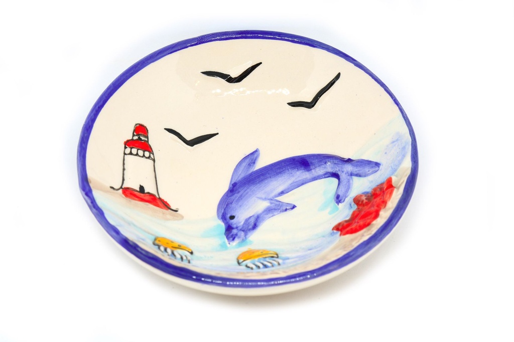 PIATTINO CERAMICA TONDO C/DELFINO 