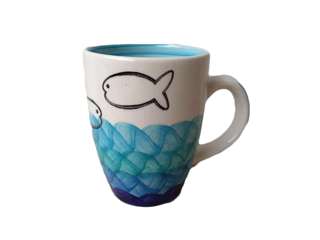 TAZZA CERAMICA BIANCA E BLU ONDA 