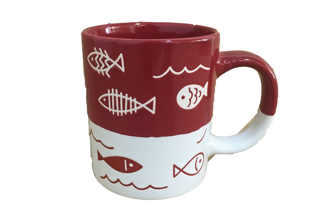 TAZZA CERAMICA BIANCA BLU PESCI 