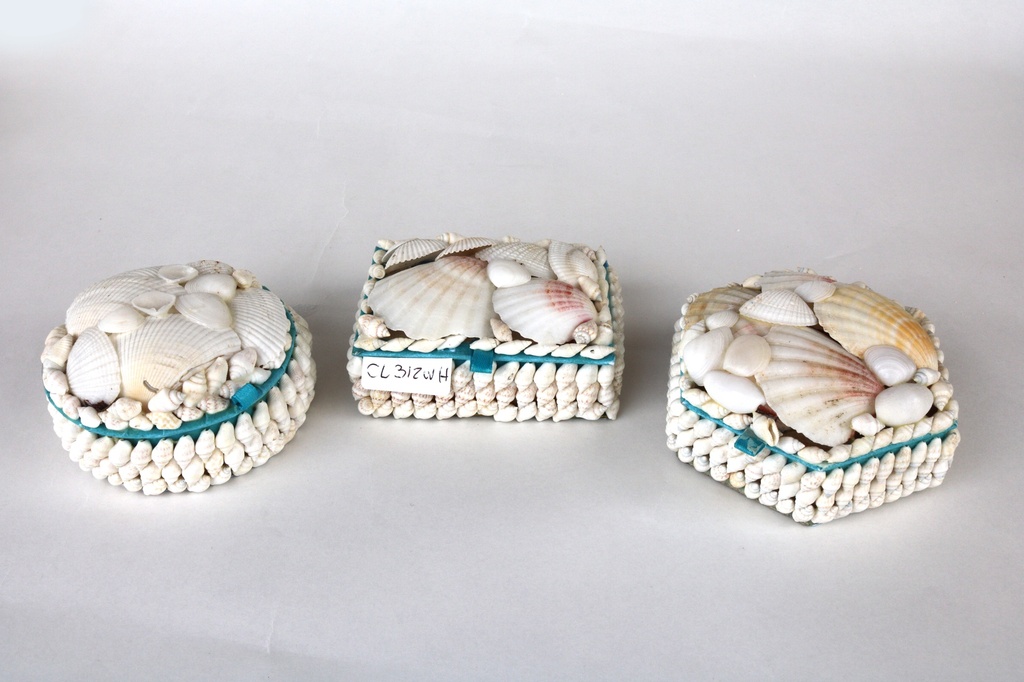 SCATOLA CONCH. BIANCHE GRA C/GLITTER 