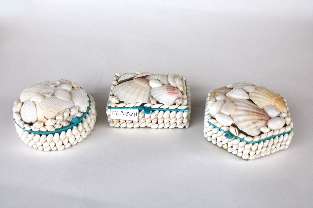 SCATOLA CUORE CONCH. BIANCHE GRA C/GLITTER CM 12 