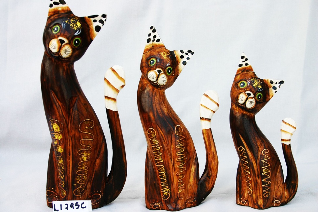 SET GATTO LEGNO ORECCHIE POIS 20-25-30 cm. 