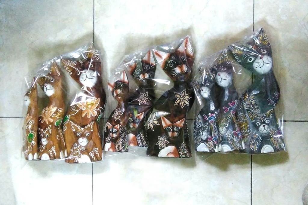 SET 3 GATTI LEGNO CON GATTINO - 20/25/30 CM 