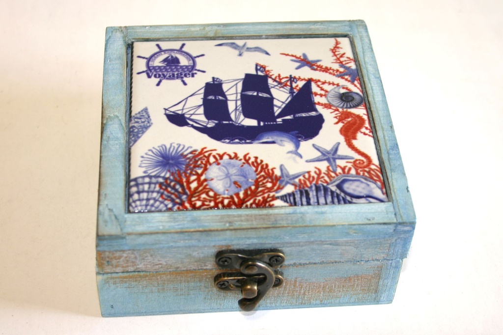 SCATOLA LEGNO C/DEC BARCA CER. 12*13*5.5 CM 3 MOD 