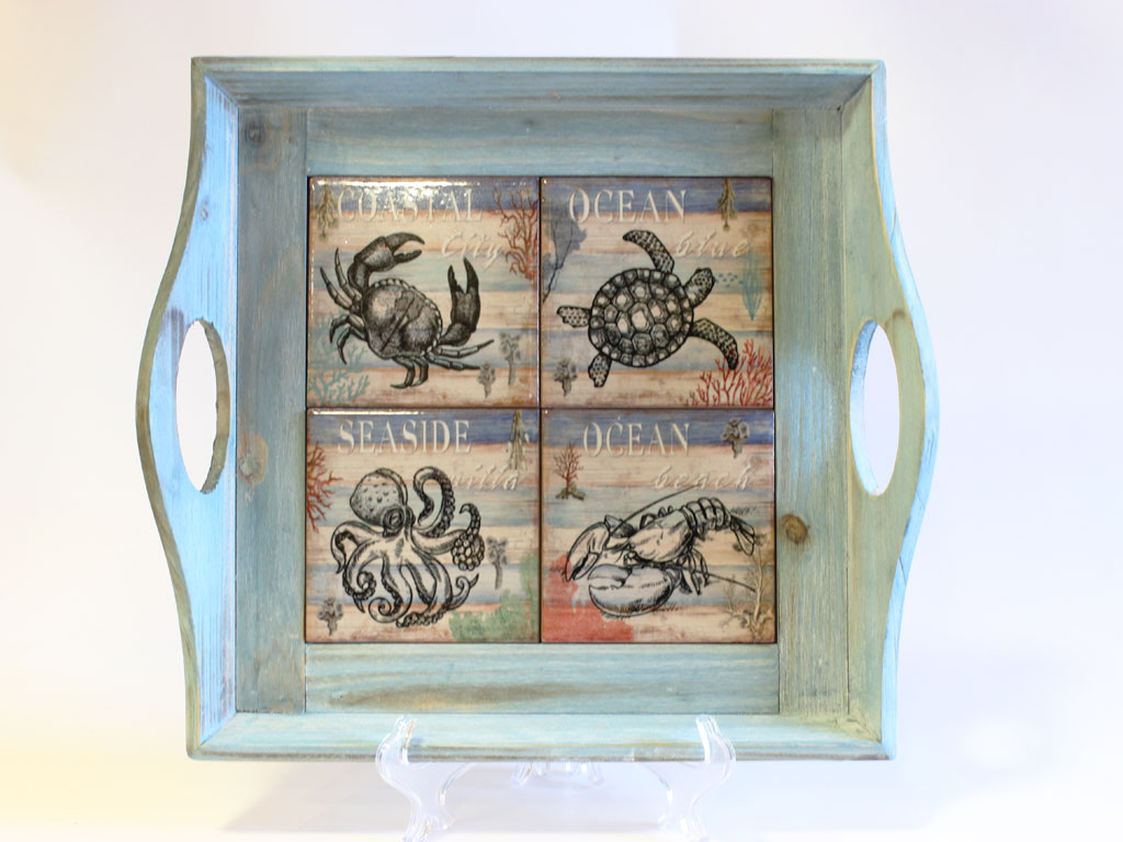 VASSOIO LEGNO C/DEC. MARINO 32*29.5*6.5 CM 