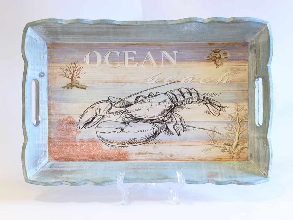 VASSOIO LEGNO C/DEC. ARAGOSTA 40*25*5 CM 