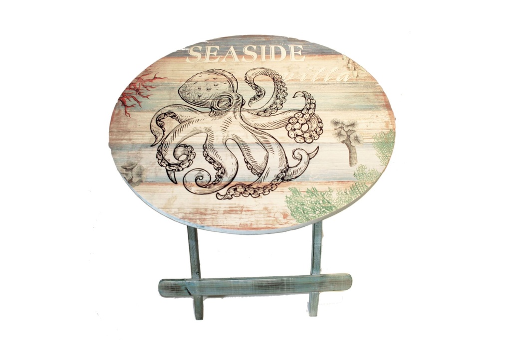 TAVOLINO TONDO LEGNO C/DECORO POLIPO 60*60*60.5 CM