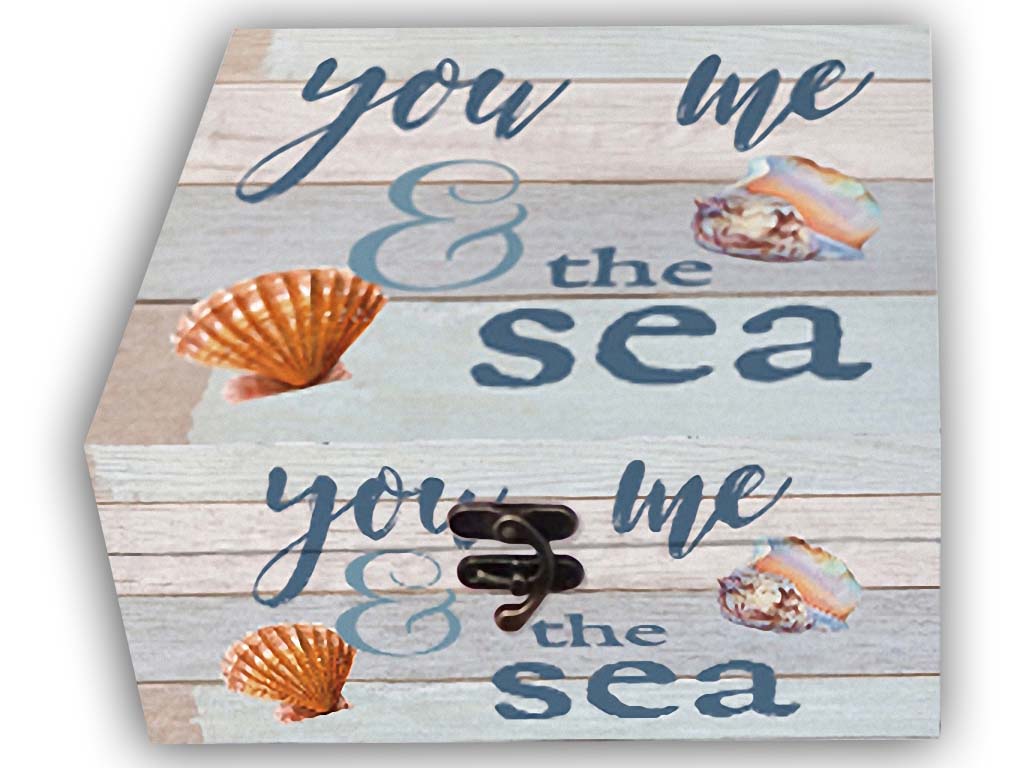 SCATOLE LEGNO 14.3*15*8.3 CM DECORO CONCH C/SCRITT 