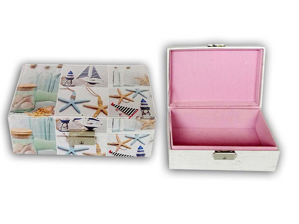 SCATOLE LEGNO 21.4*14.3*8.8 CM DECORO MARINO 