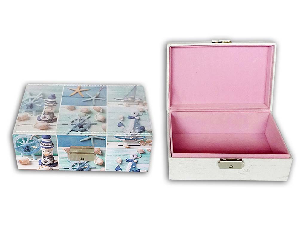 SCATOLE LEGNO 21.4*14.3*8.8 CM DECORO FARO 