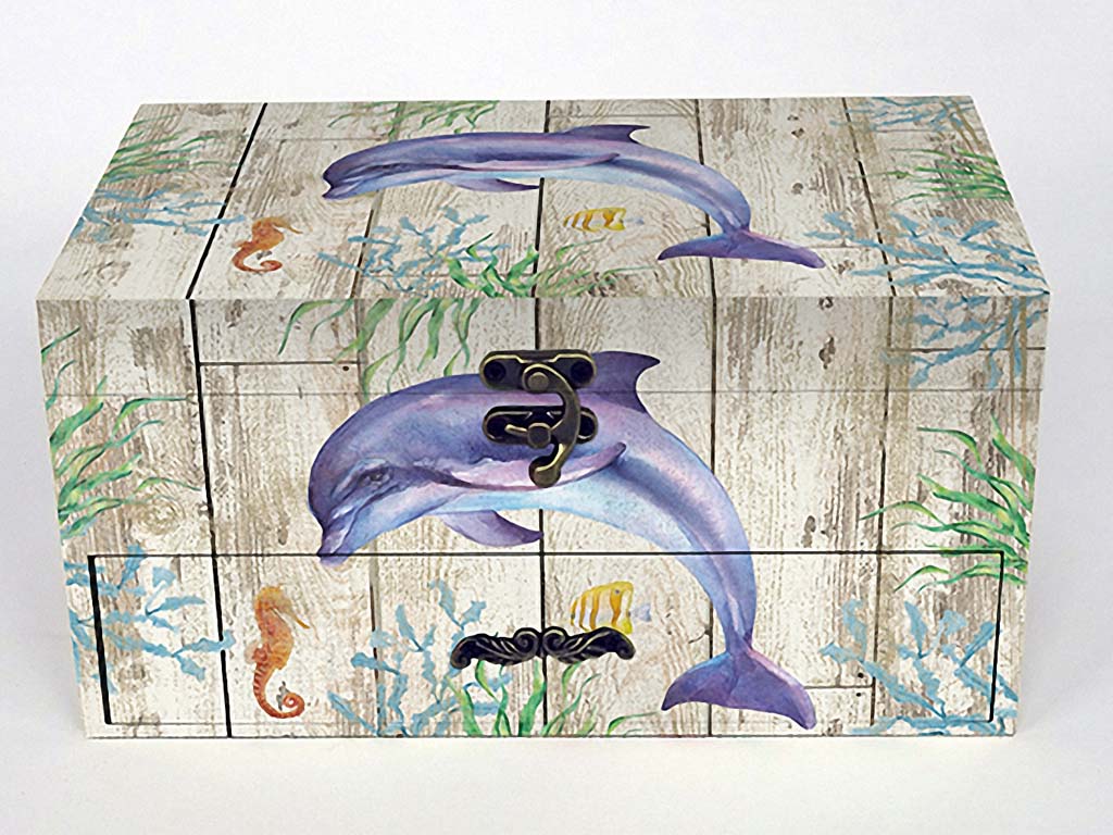 SCATOLE LEGNO 23.8*16.3*12.3 CM DECORO DELFINO BO20236