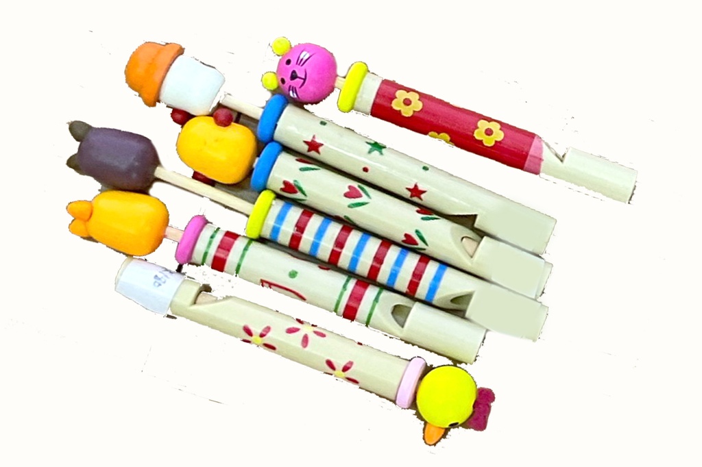 FISCHIETTI LEGNO COLORATI 6 MOD ASS 12.5 CM 