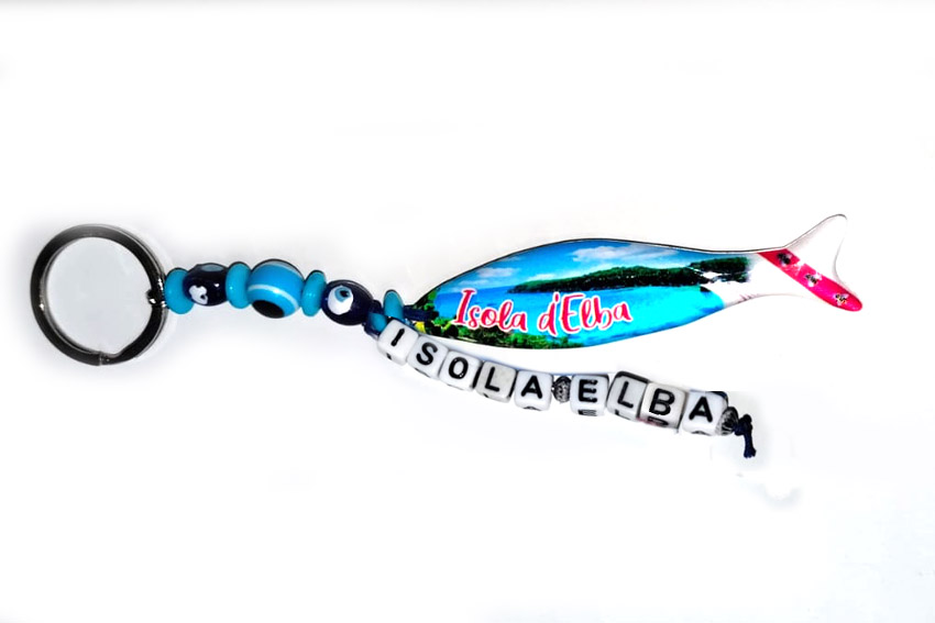 PORTACHIAVI PESCE METALLO ISOLA D'ELBA CON LETTERE 