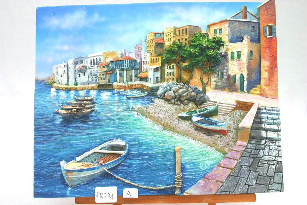 VEDUTA RESINA SU TRESPOLO 9.5*6.8 BARCHE 