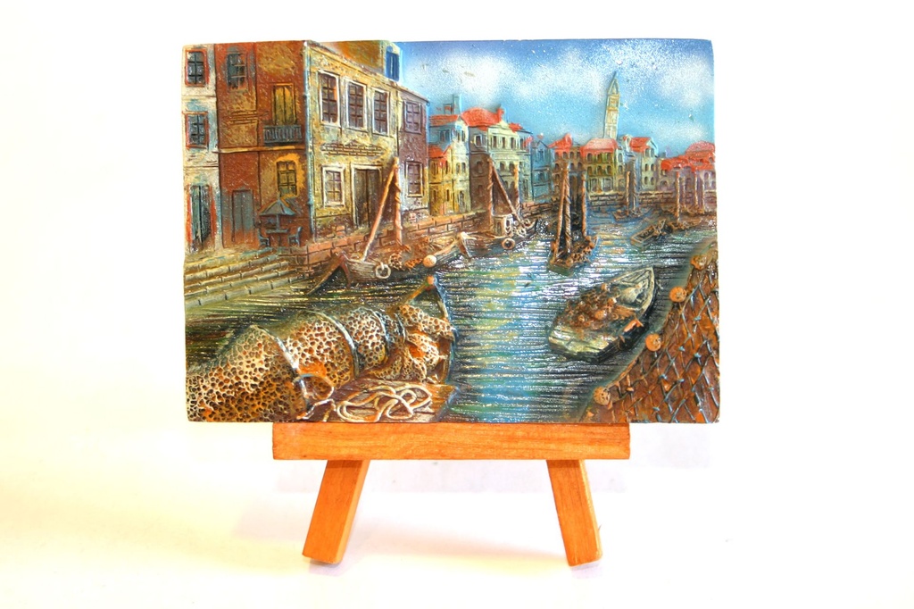 VEDUTA RESINA SU TRESPOLO 3x4 BARCHE 