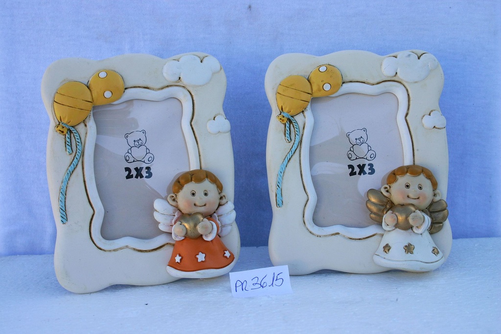 PORTAFOTO C/ANGELO RESINA 2 COL ASS 