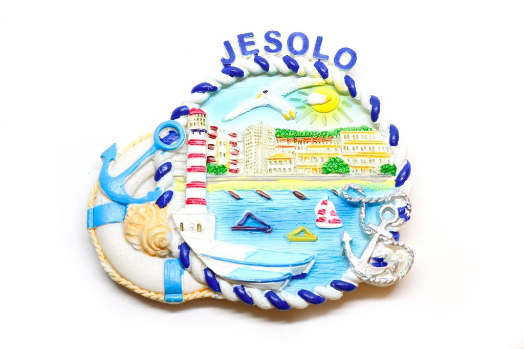 MAGNETE RESINA TONDO BIANCO E BLU JESOLO 