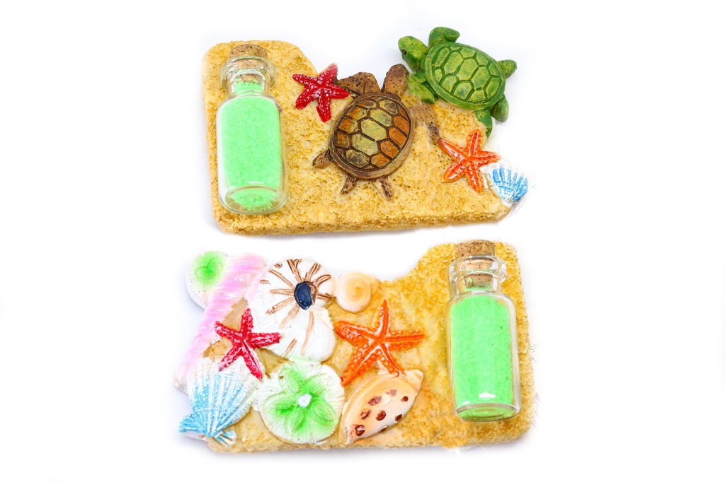 MAGNETE RESINA SOGG MARINI C/BOTTIGLIA SABBIA COL 2 MOD ASS